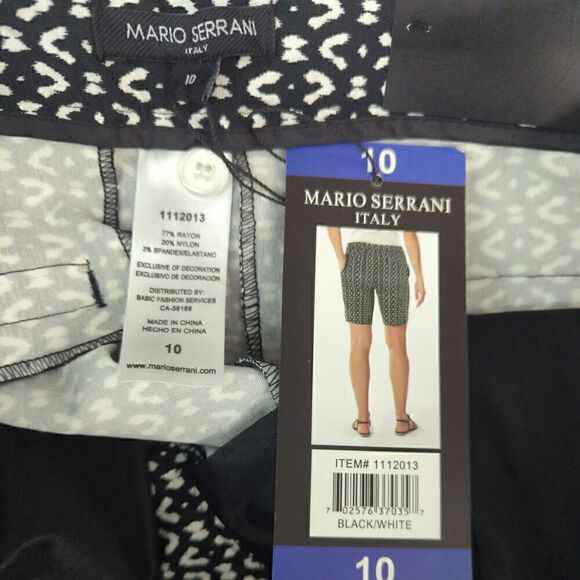 Mario Serrani Italy Tummy Control Comfort Stretch Shorts Black White Size 10 NWT - Picture 8 of 8